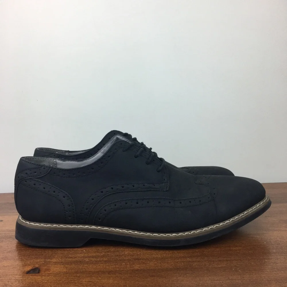 Reserved Footwear Men’s Black Faux Leather Wingtip Derby Oxford Shoes Size 10.5.